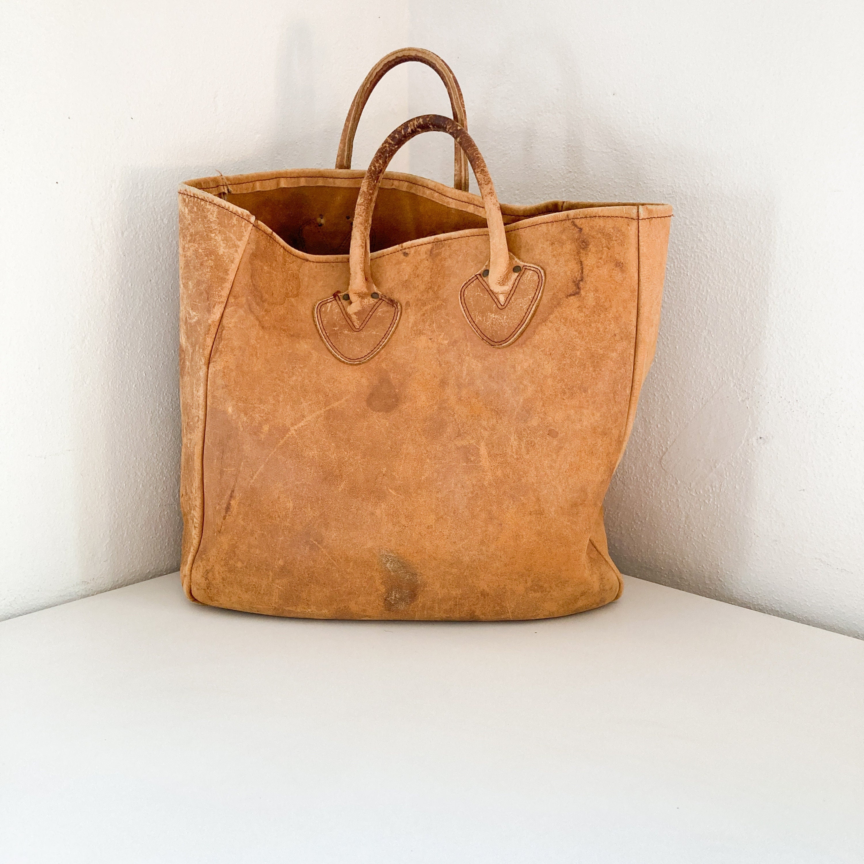 LL Bean Leather Boat Tote, 1960's LL Bean Tan Leather Two LL Bean Leather Boat Tote, 1960's LL Bean Tan Leather Two