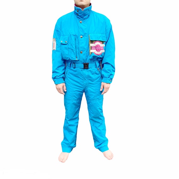 Men's Bogner Blue Ski Suit, Size 38, 1980's
