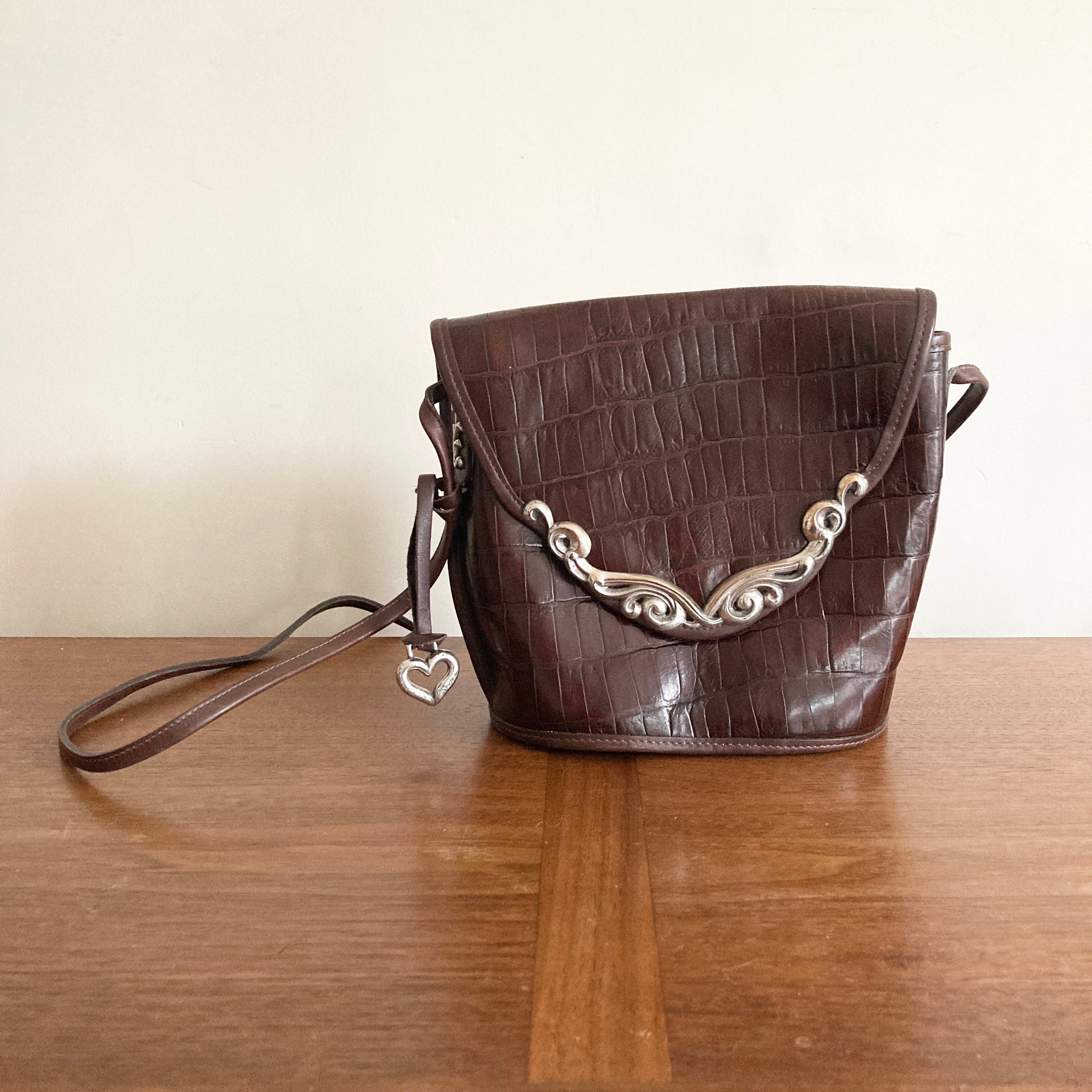 Sac à Main Brighton En Cuir Marron, Effet Crocodile Gaufré, Parfait Pour Le Quotidien