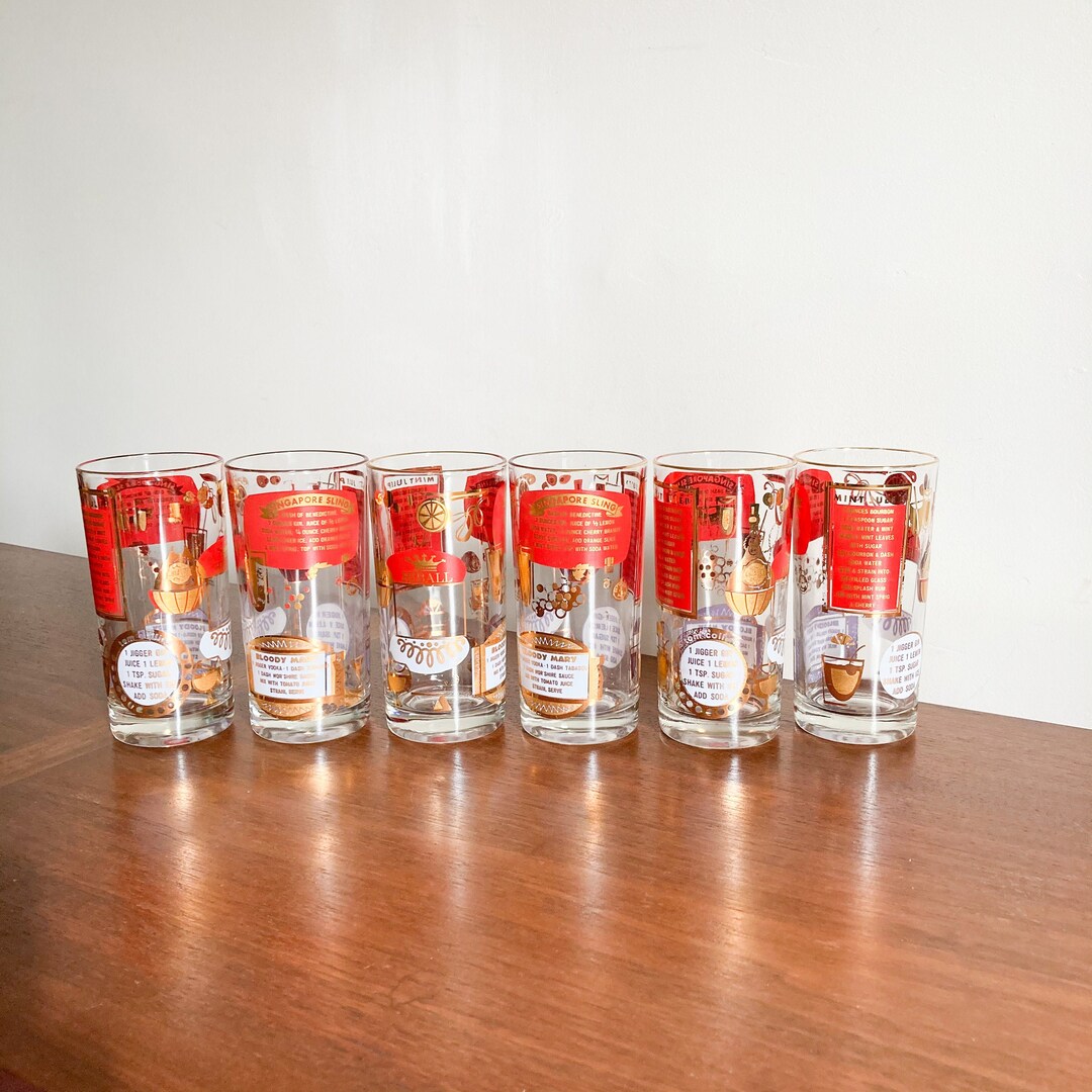Hazel Atlas Highball Cocktail Recipe Glasses, Set of 6, 1960's Etsy