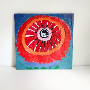Outsider Art Silhouette Painting of Woman, 1990&#39;s Painting on Wood Board, Vintage Outsider Colorful Art on Wood Board