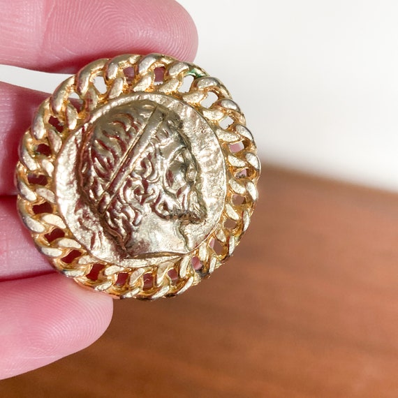 Gold Tone Roman Coin Style Stud Earrings, Vintage… - image 5