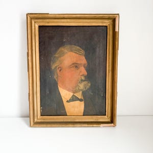 Antique Oil Painting of Man, 19th Century Portrait of a Silhouetted Man, Antique Oil Painting of a Bearded Man
