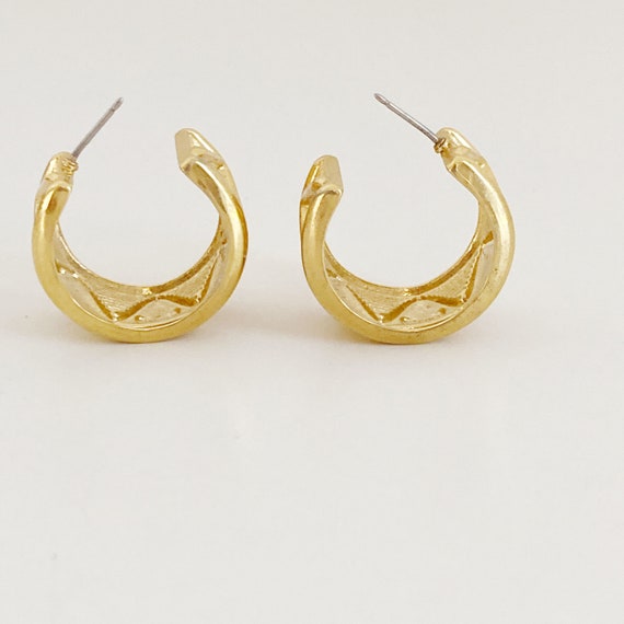 Monet Gold Tone Thick Hoop Earrings, Vintage Gold… - image 4