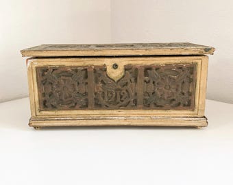 Antique 1912 Wood Carved 3 Tier Jewelry Box
