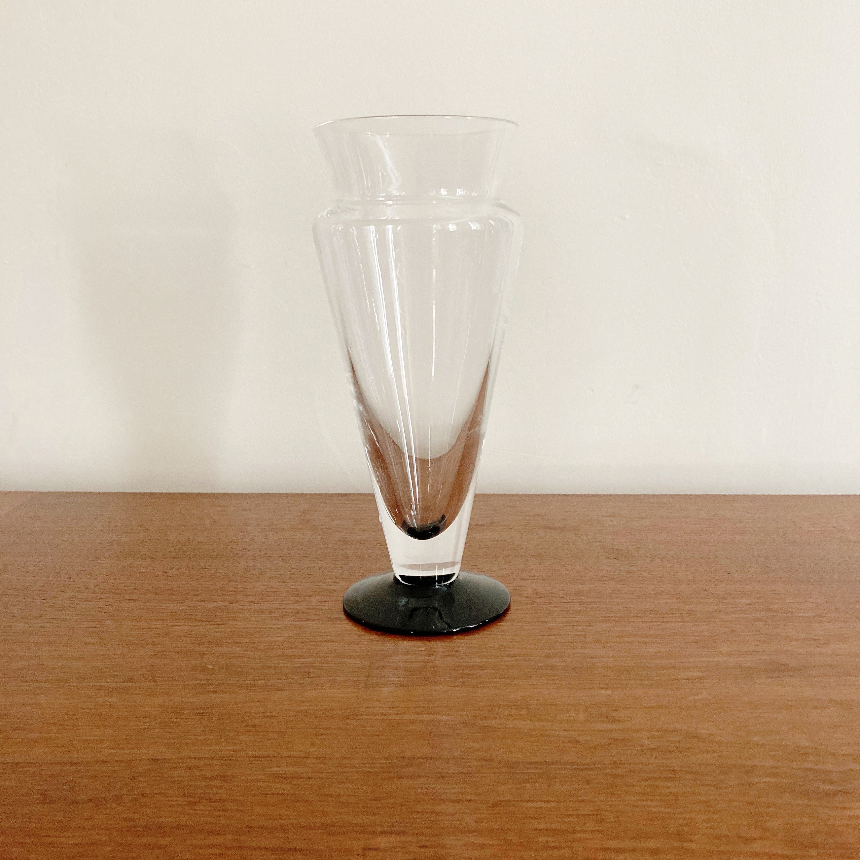 Cone Shaped Clear Glass Vase with Black Glass Base 1990's Etsy