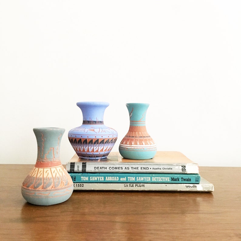 Trio Of Miniature Southwestern Ceramic Vases Etsy