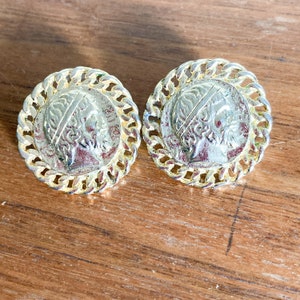 Gold Tone Roman Coin Style Stud Earrings, Vintage Chunky Earrings, 1980s Chunky Jewelry image 4