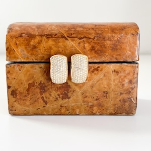 Christian Dior Gold and Crystal Half Hoop Earrings, 1980s Dior 7 Row Pave Crystal Lined Stud Earrings, Christian Dior Studs for Pierced Ears