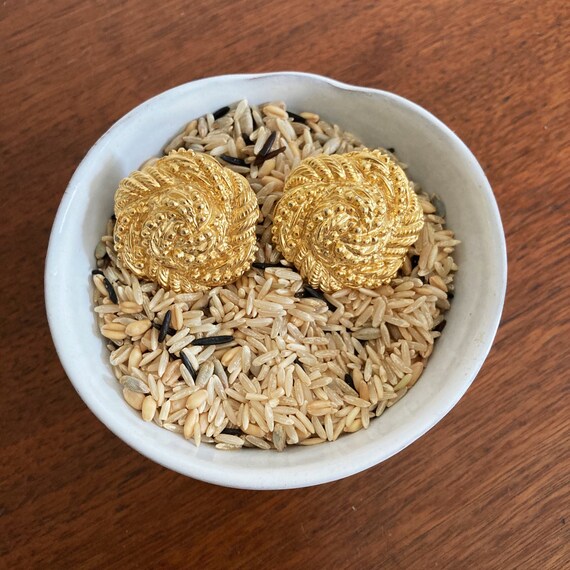 Oversized Gold Circular Textured Stud Earrings, Cl