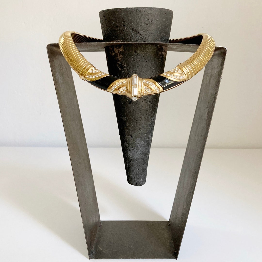 Givenchy Black Enamel and Gold Tone Collar Necklace, Vintage Givenchy