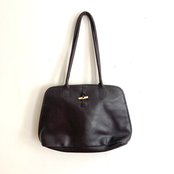 Longchamp Roseau Brown Leather Shoulder Bag Vintage Y2K 