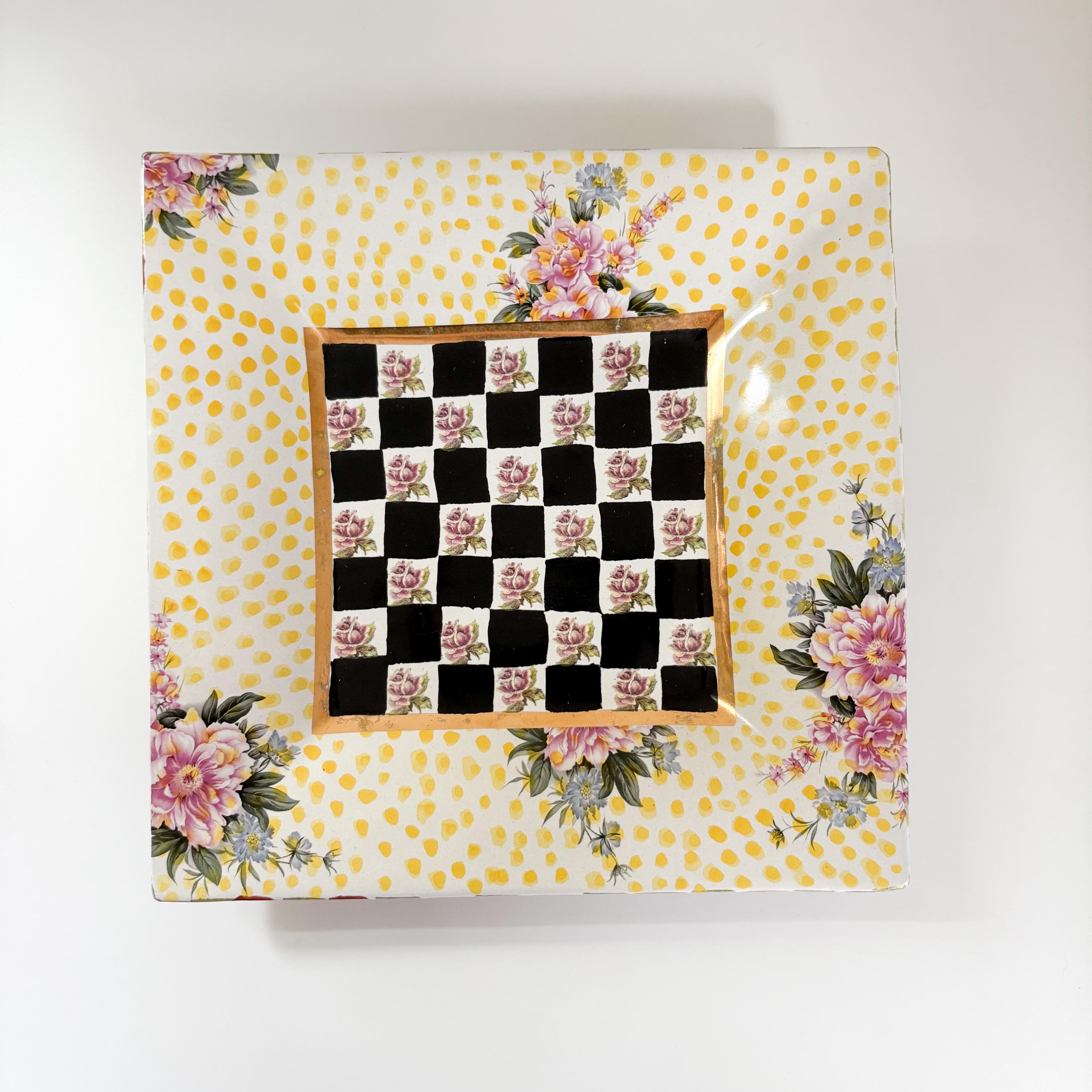 Mackenzie 子供用パーチメントチェック 手描きセラミックソーサー Mackenzie childs - Etsy 日本