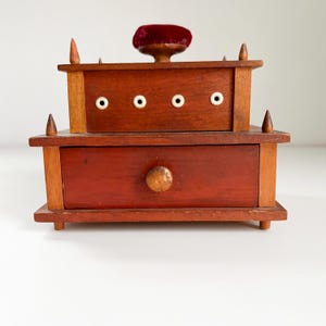 1800s Walnut Sewing Box, Antique Handmade Sewing Caddy with Removable Top and Drawer, Sewing Box with Thread Hole Organizers, 1890s Wood Box