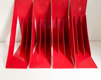 Vintage 1970s Heller Red Plastic Record Holders - Set of 4