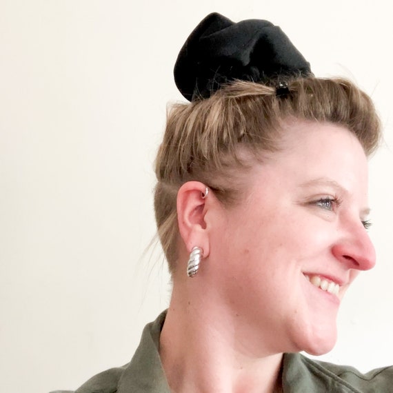 Vintage Givenchy Silver Textured Hoop Earrings, 1… - image 2