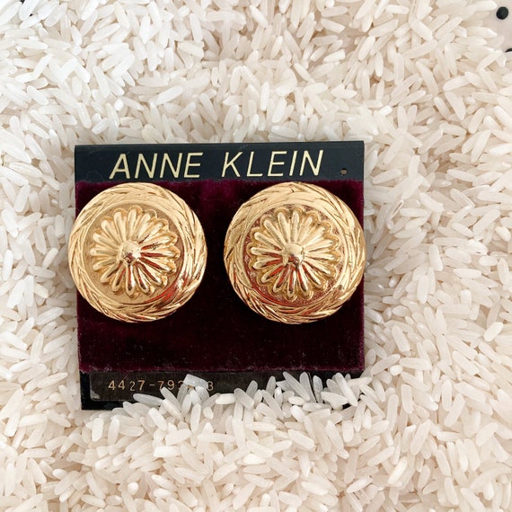 Anne Klein Circular Gold Stud Earrings, 1980's, Vi