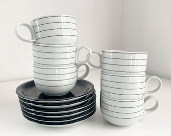 Jack Prince for Harmony Block Vista Alegre Coffee Cups and Saucers, Vintage Coffee Cups, Ceramic Black and White Coffee Cup and Saucer Set