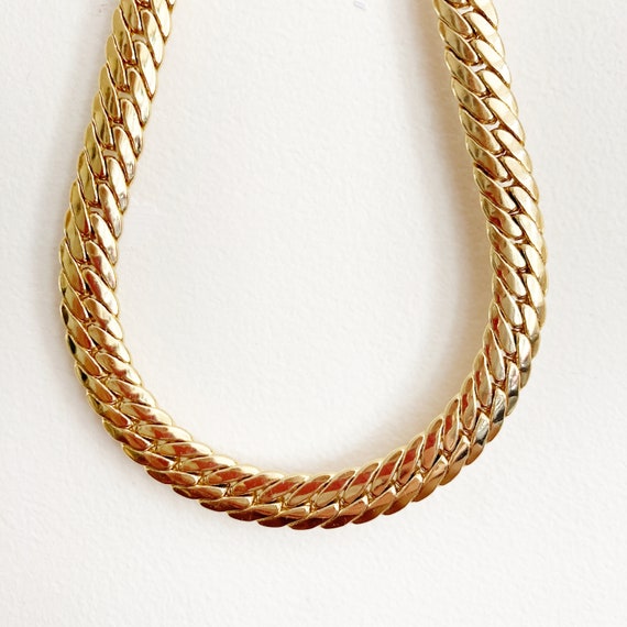 Oversized Herringbone Chain Necklace, Vintage Chunky … Gem