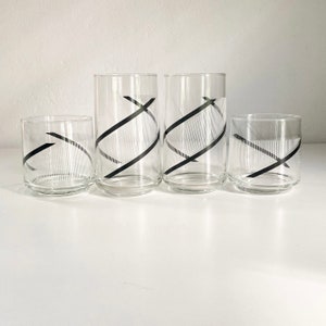 Georges Briard Crisa Glassware, Vintage Crisa Glassware by Georges Briard, Set of 4 1970&#39;s Black and White Striped Tumbler Glassware