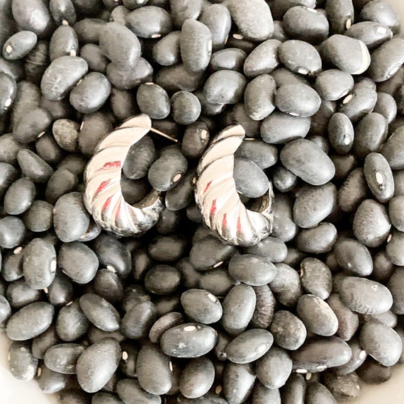 Vintage Givenchy Silver Textured Hoop Earrings, 1… - image 1