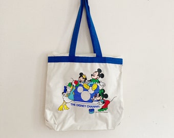 Vintage 1984 Disney Channel Canvas Tote Bag, Mickey Mouse & Friends
