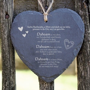 Schiefer Herz Haussegen "Dahoam" Poem Shield Plate Gift Idea Moving Wedding , incl. shipping