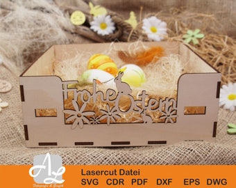 Lasercut Laser File Easter Nest Easter Box Easter Basket Easter Basket "Happy Easter" Laser Cut File, various file formats, for 4 mm wood