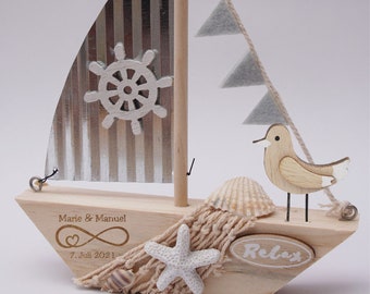 Hochzeit Geschenk Holz Schiff "Relax" versch. Motive, mit Wunschgravur, inkl. Versand, Geldgeschenk, Idee