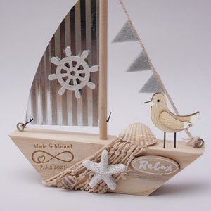 Hochzeit Geschenk Holz Schiff "Relax" versch. Motive, mit Wunschgravur, inkl. Versand, Geldgeschenk, Idee