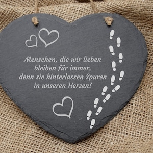 Großes Schiefer-Herz "Spuren" - Grabgestaltung Trauer Beerdigung Allerheiligen inkl. Versand