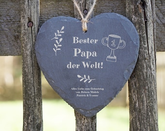 Large slate heart gift for dad, Father's Day, birthday, thank you, Christmas, "Best Dad in the World" with custom engraving, including shipping.