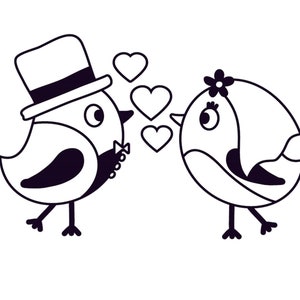 Großer Motiv -Stempel "Vogelhochzeit" für Einladung, Dankkarte, Hochzeit, Verlobung, Scrapbooking, ca. 70x45mm, Holz