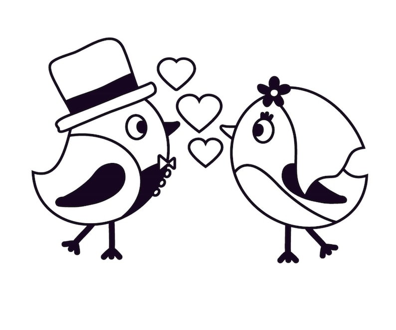 Großer Motiv Stempel Vogelhochzeit für Einladung, Dankkarte, Hochzeit