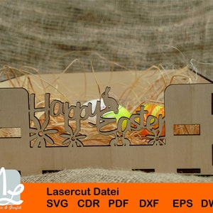 Lasercut Laser Datei Osternest Osterkiste Osterkorb Osterkörbchen "Happy Easter" Laser Cut Datei, versch. Dateiformate, für 4mm Holz