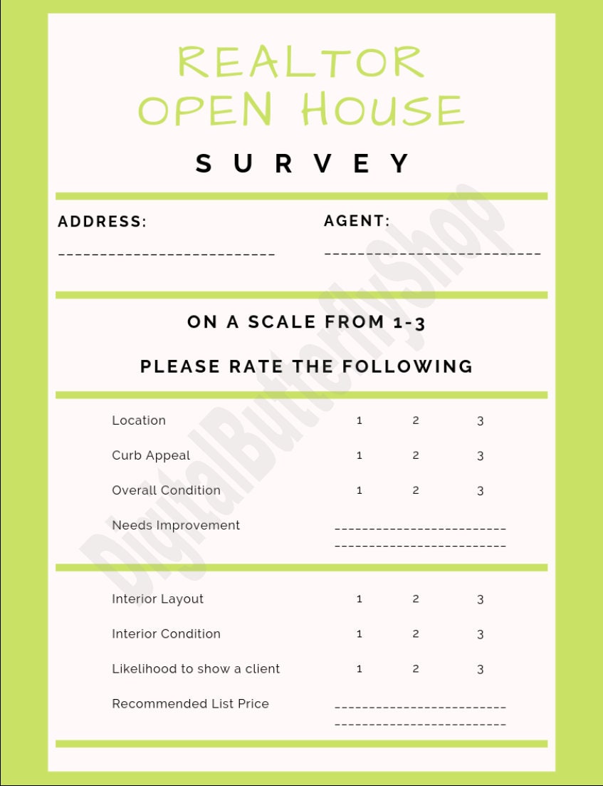 Realtor Open House Survey Digital Download Purple Etsy