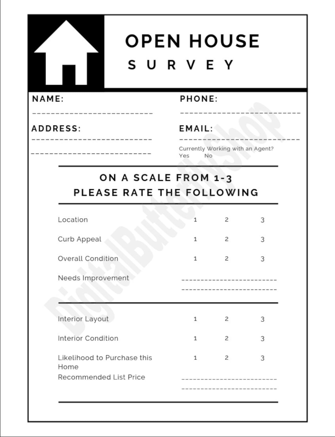 Realtor Open House Survey Digital Download Blue Black Etsy