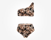 One shoulder pole dance wear tie dye color, high waist bottom for pole dancing, two pieces swimming and pole dance set