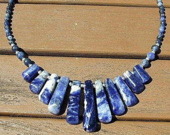 Genuine Shiny Black Hematite Gemstone Tapered Necklace /& Earrings Gift Set