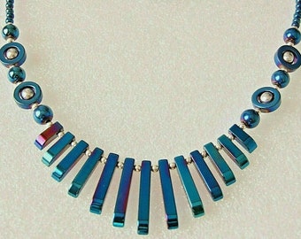 Genuine Shiny Black Hematite Gemstone Tapered Necklace /& Earrings Gift Set
