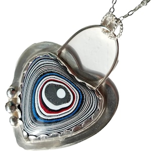 Collar de corazón de fordita: regalo de joyería reciclada de plata de ley