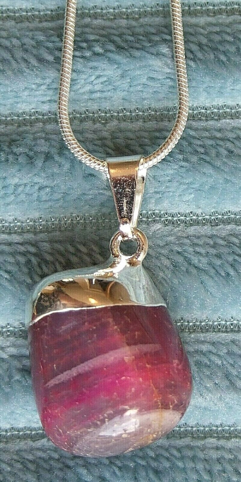 Genuine Deep Pink Quartz Gemstone Nugget on Silver Plated 1846 cms Necklace
