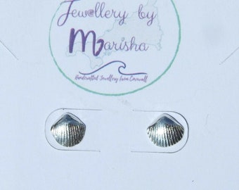 Seashell Earrings, Fine Silver, Handcast, Handmade Jewellery Gift, Stud, Clam, Minimalist, Cast from a real seashell!