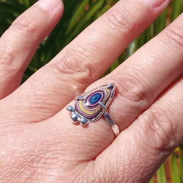 Fordite Ring, Sterling Silver, Adjustable, Stacker, Recycled Silver, Upcycled Jewellery Gift, Detriot Agate, Gift Box