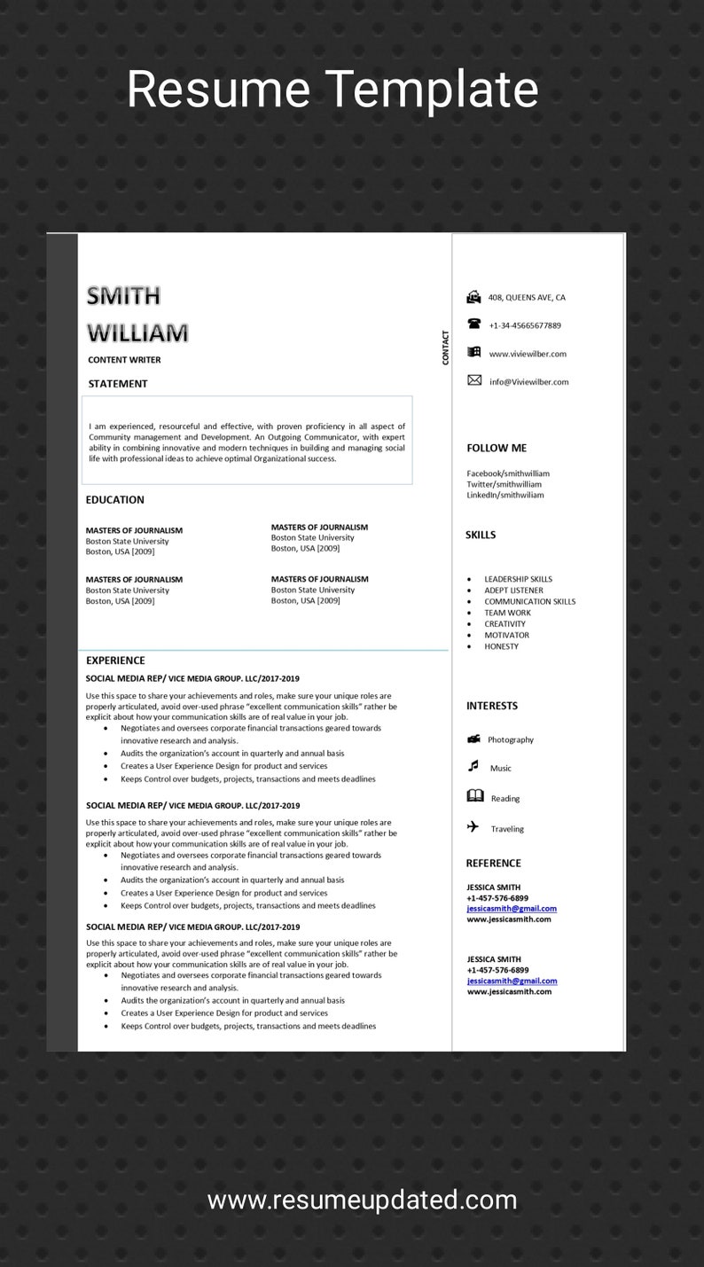 ATS Compliant CV template 2 page resume+cover letter and references smart resume files Resume Template Word Resume Professional Resume