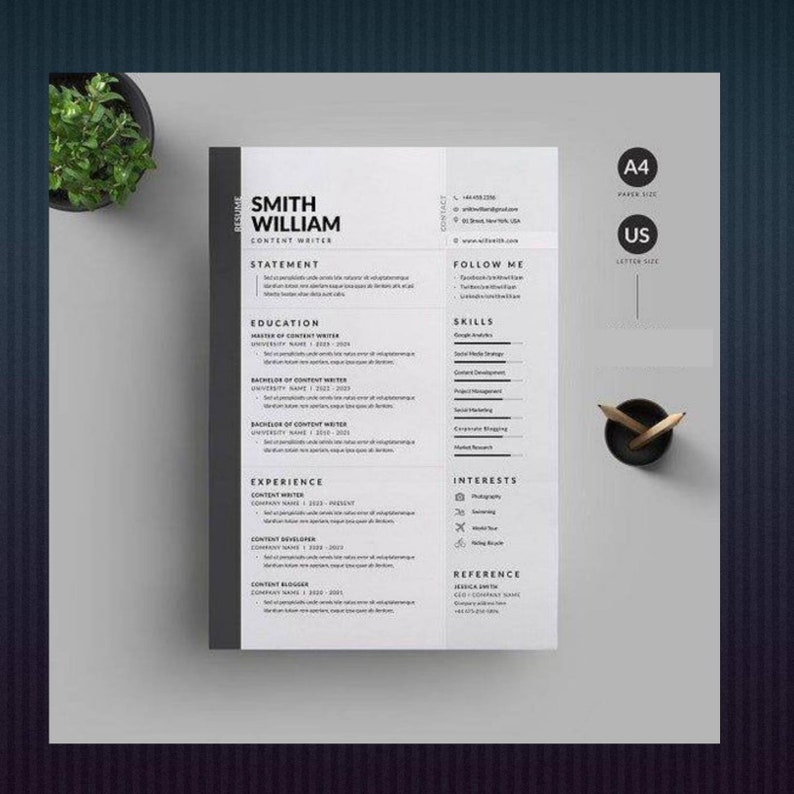 ATS Compliant CV template 2 page resume+cover letter and references smart resume files Resume Template Word Resume Professional Resume