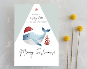 Holiday Card Template - Fish - Fisherman - Outdoorsy - Christmas Card  Template for Fishing enthusiasts - Nordic