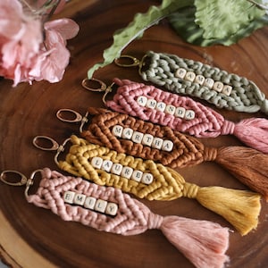 Boho Bridesmaid Gifts, Bridesmaid proposal gift, Personalized macrame keychain, Macrame wedding