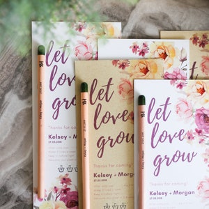 Bomboniere di semi da sposa per gli ospiti, Bomboniere personalizzate, Doccia nuziale, Baby Shower, Bomboniera per semi di battesimo, Lascia crescere l'amore, Bastone di legno