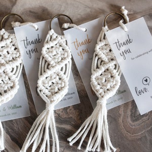 Wholesale Macrame Keychains / Macrame Bachelorette Gifts / Macramé Keyring Boho Baby Shower Gifts / Vellum Favor tags image 1